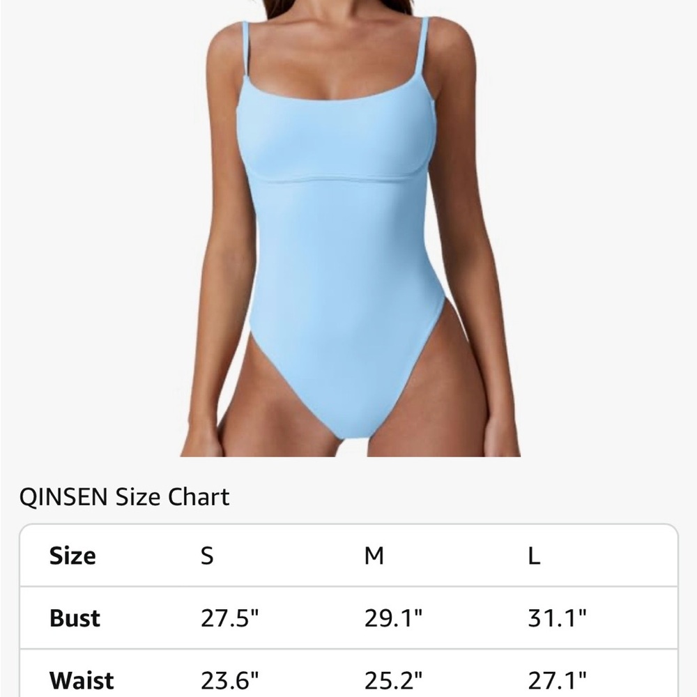 Women's Light Blue Scoop Neck One-Piece Swimsuit